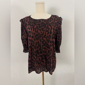 Loft Chic Brown and Black Blouse with Elegant Leopard Design Size Medium